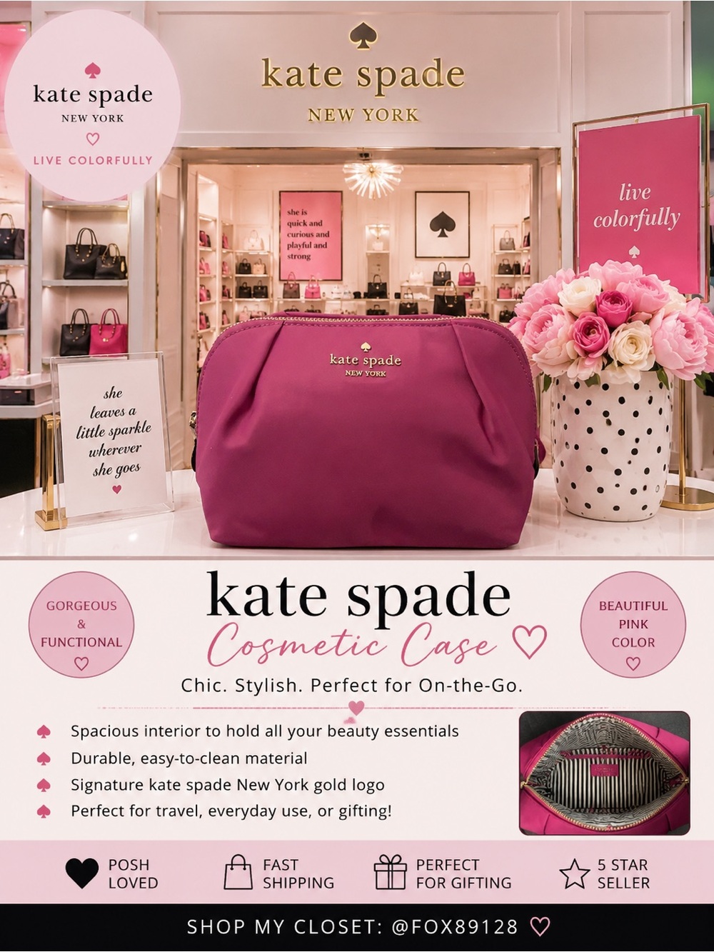 kate spade New York Magenta Cosmetic Case